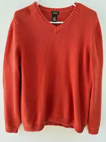Vintage LL‎ Bean Sweater Womens Large Orange Fisherman Classic Preppy Chunky