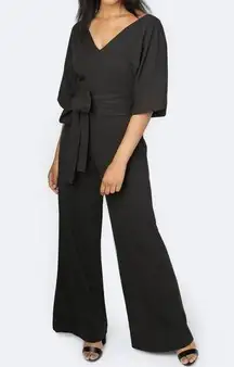 ABLE Rosario Jumpsuit Black Wide Leg Flutter Sleeve V-Neck Belted Women's XS