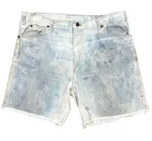 Festival Grunge Jean Shorts Size 38" Womens 18 Cutoff Bleach Dyed Fringe Hems