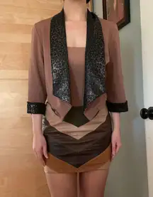 Leopard print sequin embellished open front light blazer jacket