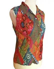 Alberto Makali Bright Patchwork Print Sleeveless Blouse