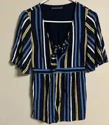 Abercrombie & Fitch Romper Size XS Petite Shorts Striped Blue Yellow Jumper