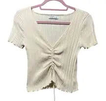 Arizona Jean Co Ribbed Knit Top Ruched Drawstring Front Lettuce Edge Size‎ L