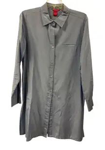 Sunny Leigh Silk Cotton Blend Button Front Long Sleeve Shirt Dress Gray Size L