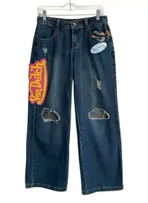 Von Dutch Logo Patch Wide Leg Jeans Women’s 3 Distressed Blue Denim