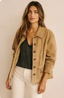 Vintage Y2K Camel Tan Button Down Suede Jacket 90s Minimalist Boho Chic Classic