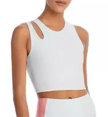 Aqua Athletic Longline Scoop Out Sports Bra Cutout Tank Top Workout White XS NWT