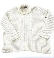 Eddie Bauer Chunky White Cream Metallic Silver Turtleneck Sweater Size 2X