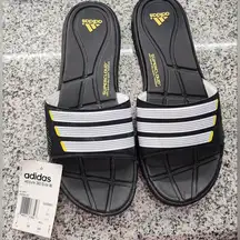 Adidas NWT Women's  Adipure 360 Slide Black Running White Vivid Yellow Size 8