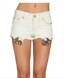 Affliction jeans white/vikki style/sequin shorts 27 NWOT
