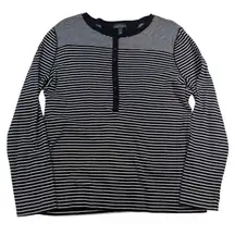 Lauren Jeans Co Striped Henley Top - Womens XL Black White Long Sleeve