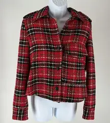 Zara Red Plaid Cropped Jacket