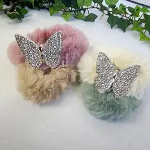 Set Of 4 Fuzzy Teddy Bear Scrunchies Hair Tie