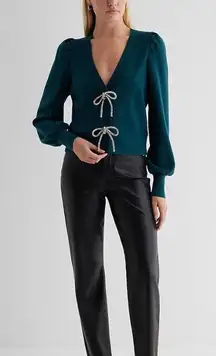 V-Neck Embellished Bow Cardigan