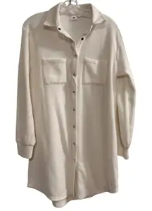 BP Tunic Shirt Dress Fleece Long Sleeve Collared Pockets Cream Size S