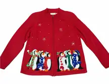 🎅 Vintage White Stag Red Christmas Sweater with Penguins 🐧 Women’s Large