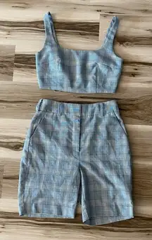 NEW Misha COLLECTION plaid Matching Two Piece Set Crop Top and Bermuda Shorts 6