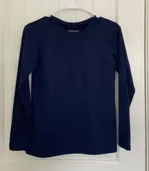 EUC THERMAJANE women’s navy‎ blue fleece lined warm under base layer shirt small