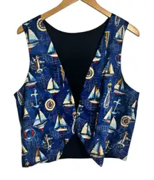 Vintage Sailboat Vest Coastal Beach Novelty Print Preppy Nautical Summer Beach