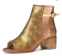 RJS Peep Open Toe Sandals Boot Cut Out Ankle Bootie Gold Sequins 10.5 EUC