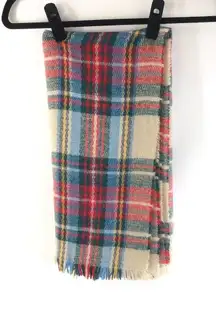Womens Wrap Blanket Scarf Rectangle Fringe Plaid Beige Red Blue Green 76x30