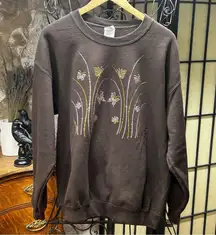VNT Gildan Brown Rhinestone Studded Butterfly Crew Neck Sweatshirt: LARGE