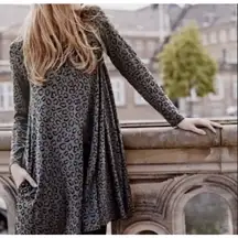 Boden 8L 12L Leopard Animal Print Tunic Swing Dress Gray Stretch Knit Jersey Top