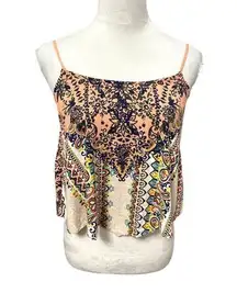 Eyelash Womens Camisole Cami Top Multicolor Geometric Scoop Spaghetti Strap XS