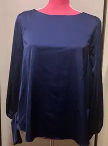 Silk Blue satin long sleeve blouse size M