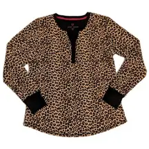 Betsey Johnson Henley Leopard Pajama Sleep Shirt Top Sz M 90s Chic Lounge Casual