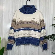 Liz Claiborne Turtleneck Knit Sweater Earth Tones Ski Sweater size S Small
