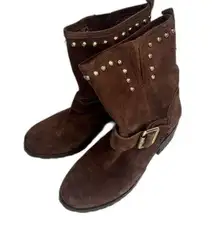 INC‎ Brown Suede Gold Studded Boots with Buckle Size 9M