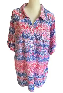 Coral Bay Women's Short Sleeve top 3X Pink Blue White