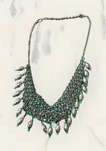 Silver Toned Blue Beaded Waterfall Mail Bib Chunky Dangle‎ Collar Necklace