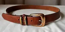 Vintage Brighton Brown Leather Belt Brass Buckle 1991 S/M 45106