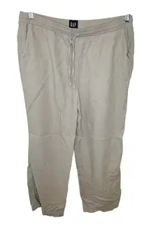 GAP Beige Linen Blend Pull On Pants L Cropped Coastal Casual Minimalist Resort