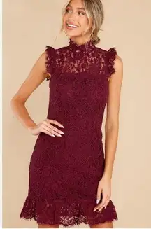 Storia Burgundy Wine High Neck Sleeveless Lace Mini Dress size small