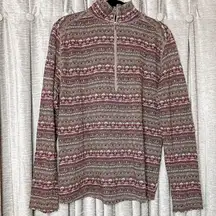 Woolrich Half Zip Cotton Brown & Pink Printed Lightweight Pullover