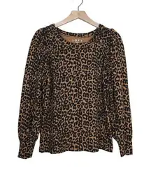 LOFT Women's S Leopard Print Puff Sleeve Lightweight Sweater