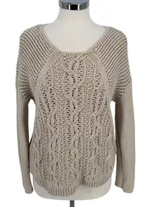 Reiss Open Knit Scoop Neck Beige Cableknit Sweater Size Large