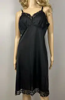 Vintage Vanity Fair Full Slip Size 38 Blue Embroidered Tag 1960's Black Nylon