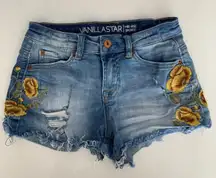 floral embroidered jean shorts