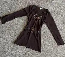 Cotton Express Y2K Sheer Embroidered Tunic Boho Fairycore Cottage Witch Top Sz M