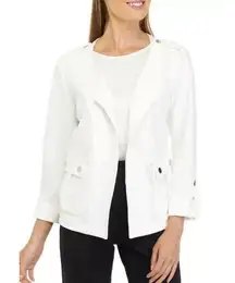 KASPER 3/4 Sleeve Wing Collar Crosshatch Jacket Plus Size 3X Ivory Gold Button