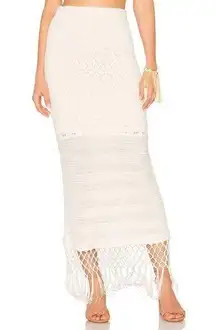 House of Harlow 1960 Sandra Knit Maxi Skirt White XS Crochet Resort Fringe Beach