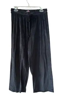 Juicy Couture Black Velour Wide Leg Pants Pull On Bling Butt Logo Size Large Y2K