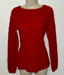 NEIMAN MARCUS 100% Cashmere Zig Zag Knit Long Sleeve Sweater Women’s M Red