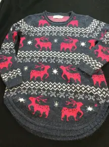 Shine Flow‎ Womens ReindeerSweater  Gray Red Festive Holiday Party Cut M