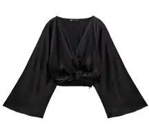 ZARA Knotted Satin Top Black