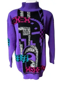 Vtg 80’s Saks Fifth Avenue Groovy Abstract Print Wool Blend Oversized Sw…